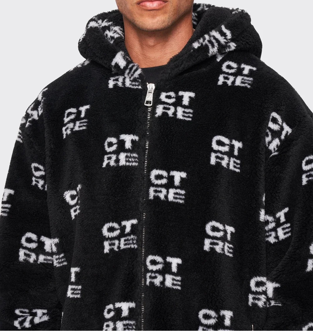 CTRE FUR LOGO OVERSIZED HOODED JACKET Black XXS