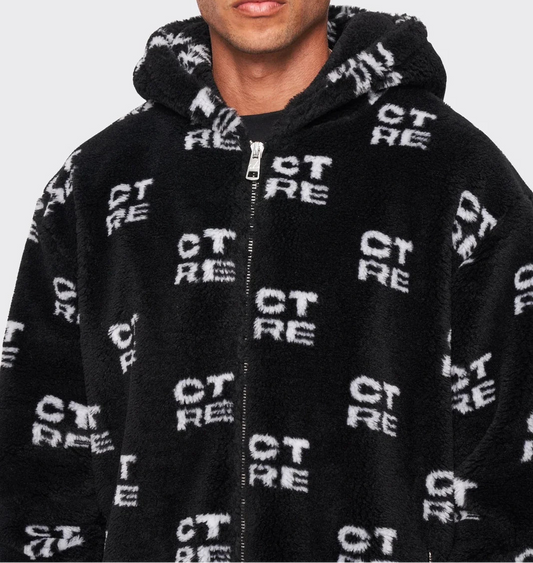 CTRE FUR LOGO OVERSIZED HOODED JACKET Black XXS