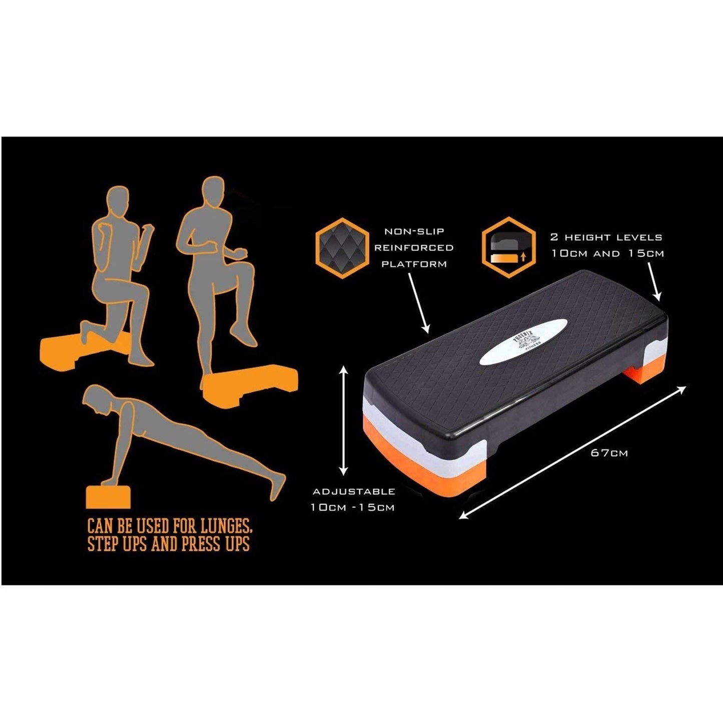 Phoenix Fitness 2 Levels 10/15cm Aerobic Stepper - Black