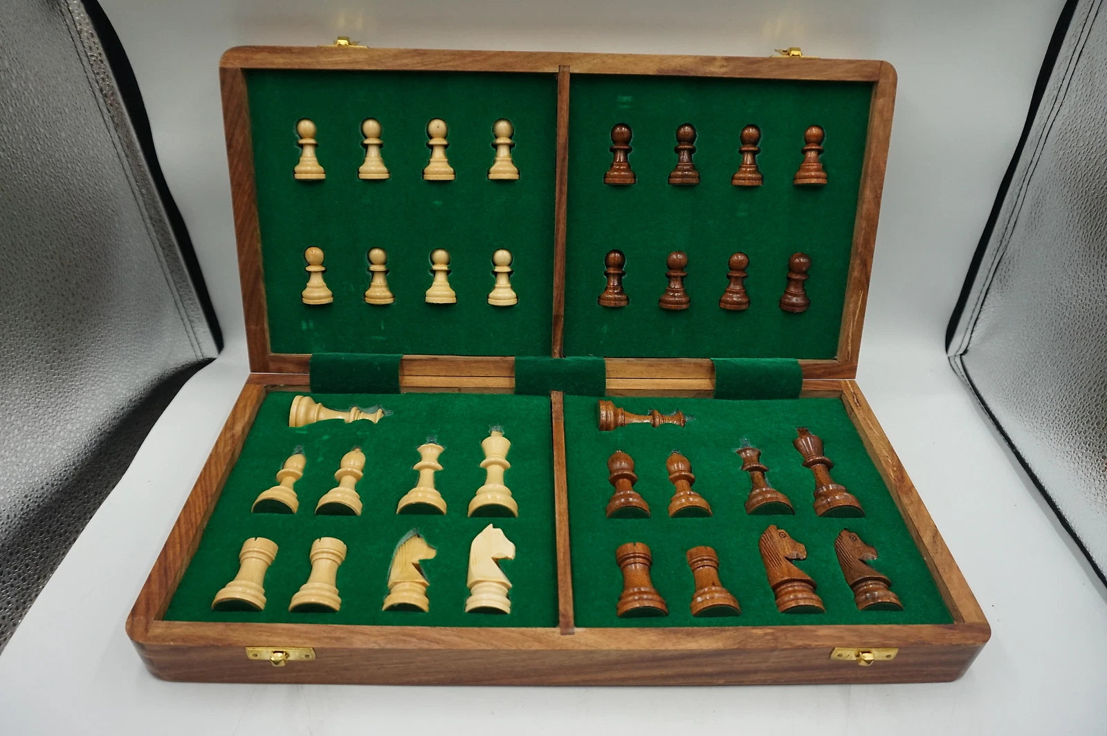 BC best chess 16" wooden magnetic folding chess board with extra queens