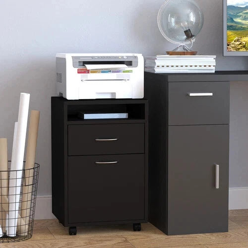 HOMCOM 60cm Filing Cabinet with Drawers and Open Shelf, Black