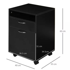 HOMCOM 60cm Filing Cabinet with Drawers and Open Shelf, Black