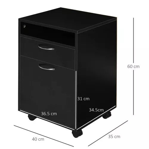 HOMCOM 60cm Filing Cabinet with Drawers and Open Shelf, Black