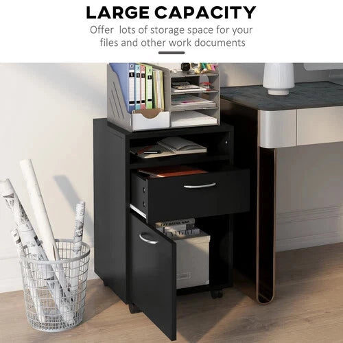 HOMCOM 60cm Filing Cabinet with Drawers and Open Shelf, Black