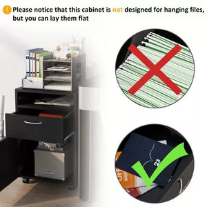 HOMCOM 60cm Filing Cabinet with Drawers and Open Shelf, Black