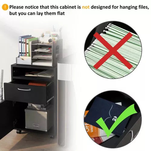 HOMCOM 60cm Filing Cabinet with Drawers and Open Shelf, Black