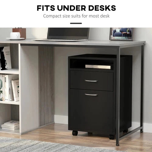 HOMCOM 60cm Filing Cabinet with Drawers and Open Shelf, Black