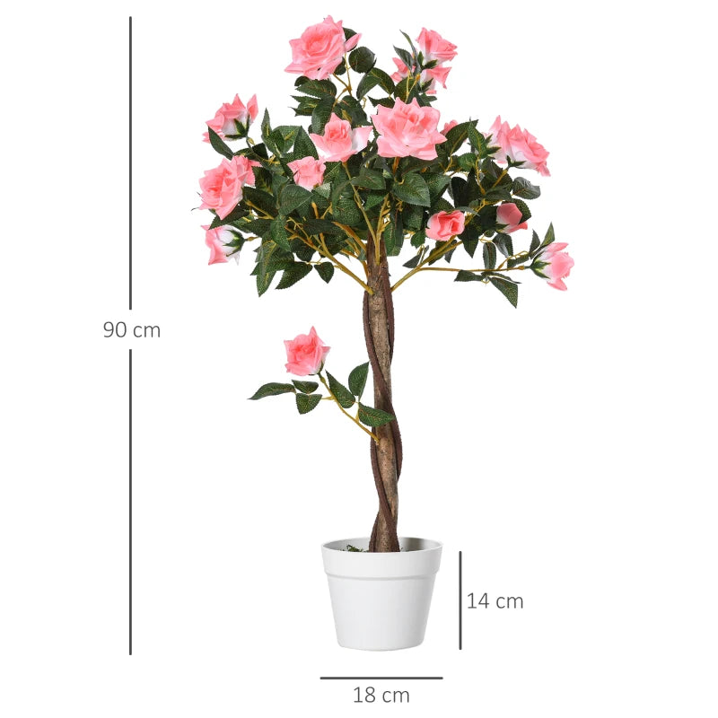 Outsunny Artificial Plants Pink Rose Floral in Pot