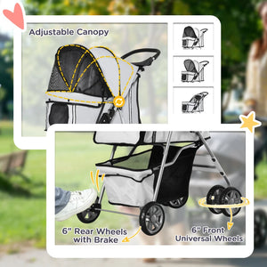 PawHut Pet Stroller for Small Miniature Dogs Travel Carriage with Wheels Zipper Entry Grey