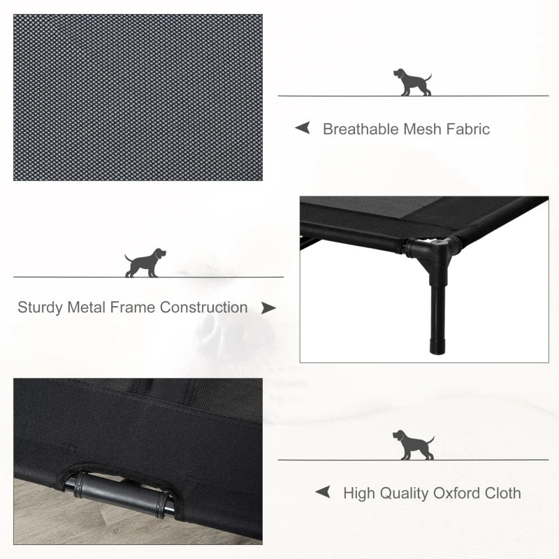 Pawhut Large, Cooling And Portable Raised Pet Bed With Metal Frame Black