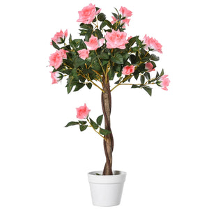Outsunny Artificial Plants Pink Rose Floral in Pot