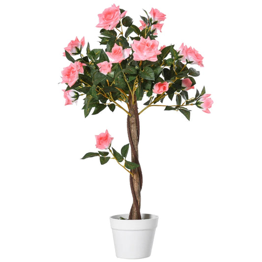 Outsunny Artificial Plants Pink Rose Floral in Pot