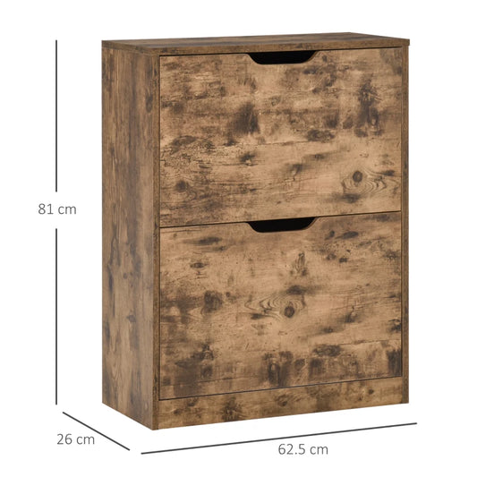 Industrial Shoe Cabinet with 2 Flip Drawers-Rustic Brown 837-156